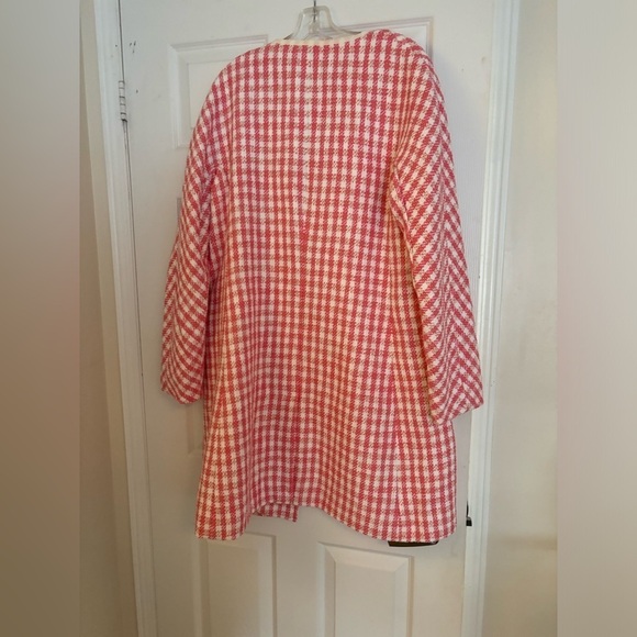Kate Spade Gingham Tweed A-Line Button Front Collarless Coat Jacket - Picture 7 of 8